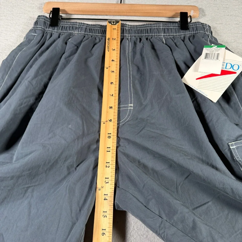Speedo Mens Beach Bungalow Swim Trunks‎ Gray Cargo Board Shorts 732730 NWT L